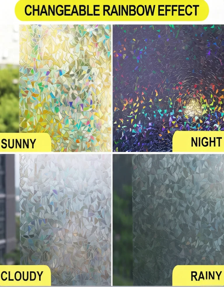 1PC Changeable Rainbow Mosaic Stained Glass Privacy Window Film Static Cling Non-Adhesive Window Sticker