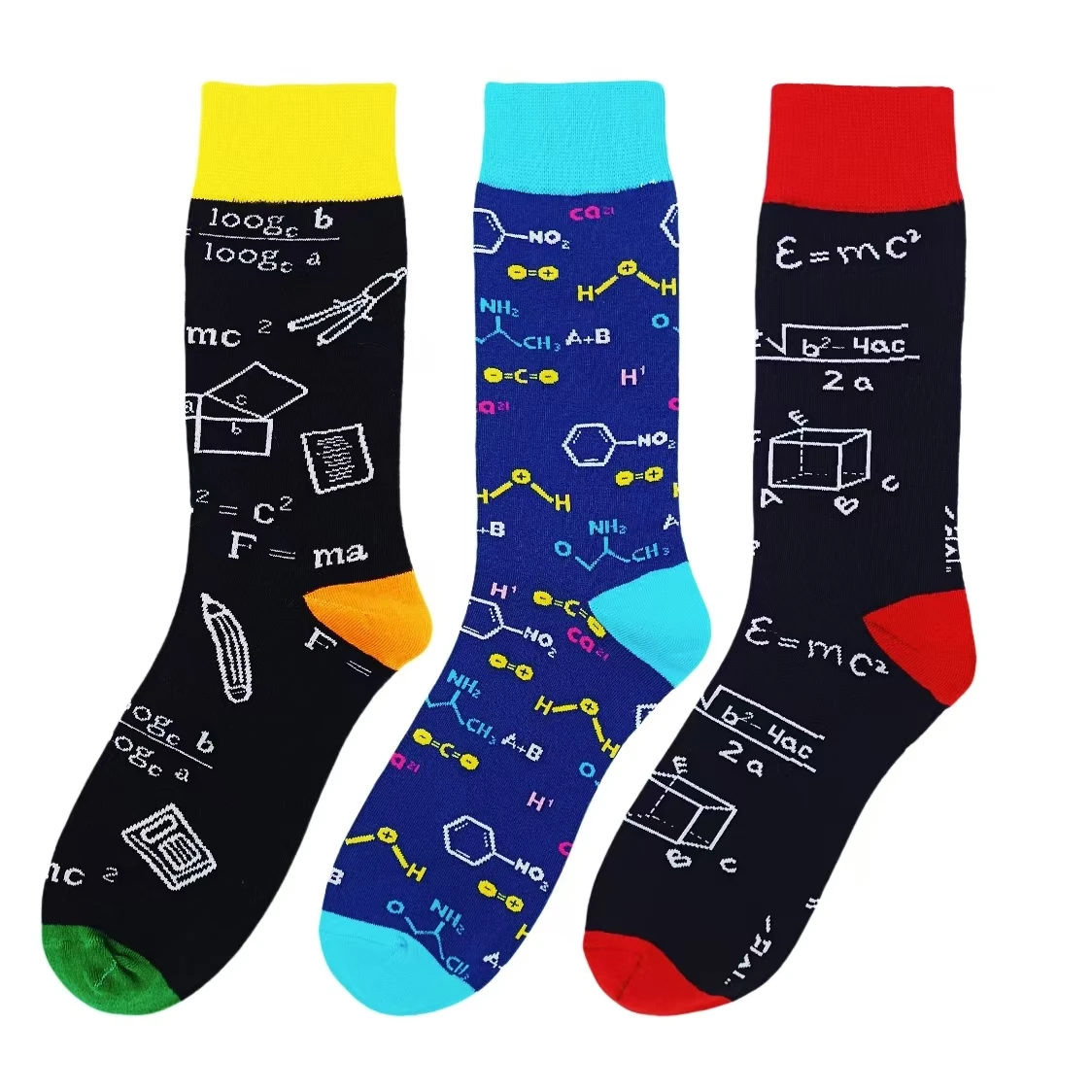 3 pairs of autumn and spring pure cotton chemical formula personalized graffiti couple mid-calf socks