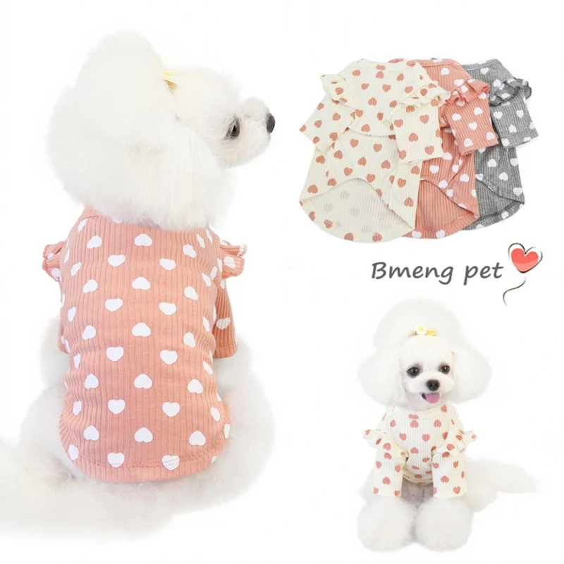 Pet Dog Love Undershirt Small Dog Warm Clothes Teddy Soft Pajamas Bichon Jumper Dog Clothes for All Seasons S-2XL