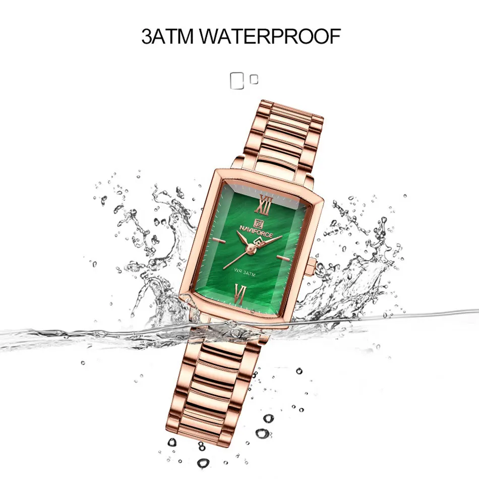 NAVIFORCE женские классические квадратные кварцевые часы, роскошные часы из нержавеющей стали из розового золота, женские деловые наручные часы, наручные украшения NAVIFORCE женские классические квадратные кварцевые часы, роскошные часы из нержавеющей стали из розового золота, женские деловые наручные часы, наручные украшения