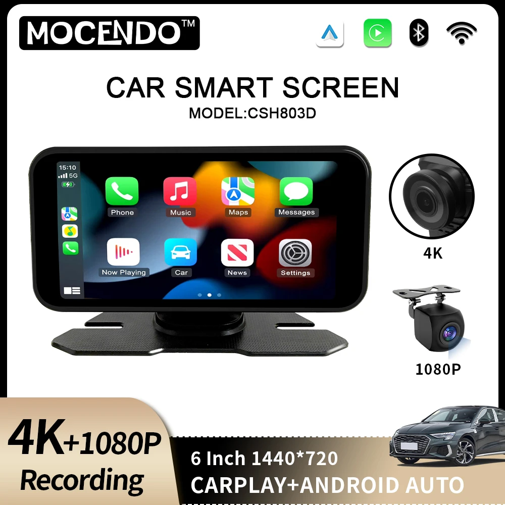 

6-дюймовый автомобильный мультимедийный видеоплеер с зеркальным отображением экрана, универсальный беспроводной Carplay Android Auto с Bluetooth, AUX, USB