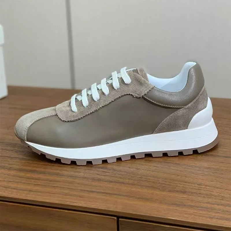 New Sneakers For Women Round Toe Lace Up Outdoors Shoes Woman String Bead Suede Leather Patchwork Flat Women's Sports Shoes