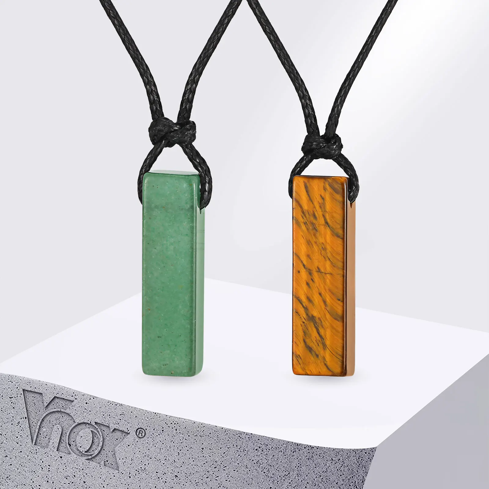 

Vnox Black Wax Rope Natural Stone Pendant Necklace, Green Dongling Tiger Eye Pendant Adjustable Leather Cord Jewelry for Men Him
