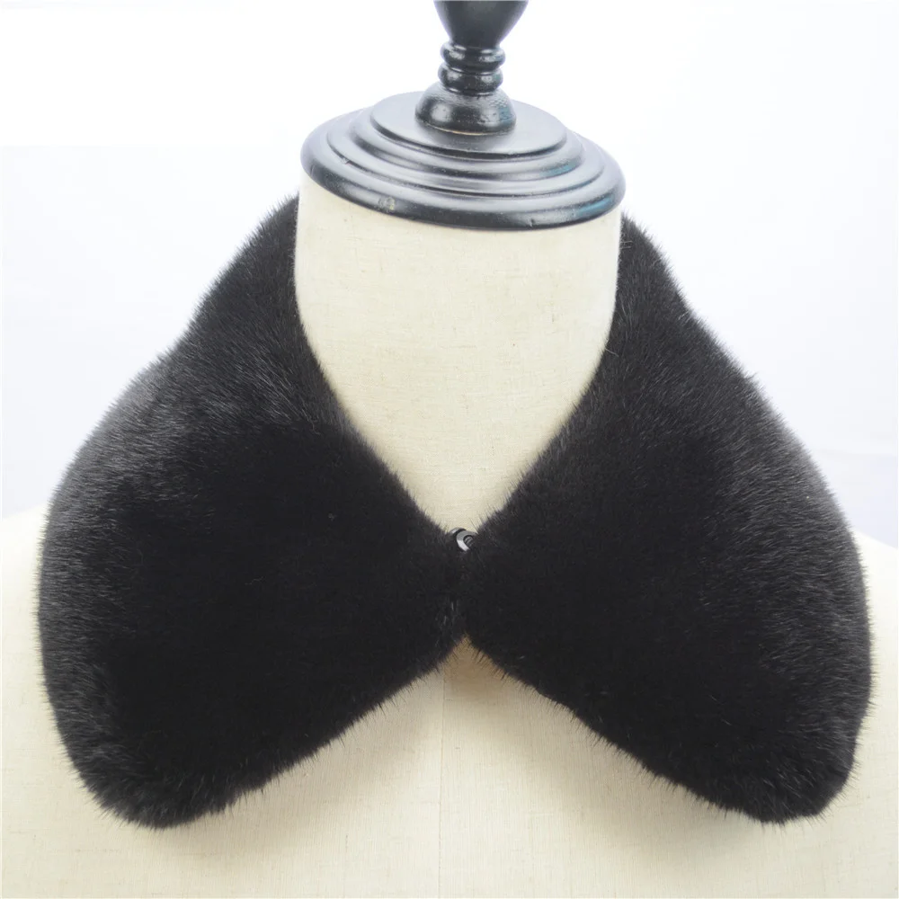 本物のミンクの襟 男性と女性用 大きな折り返し襟 本物のミンクの毛皮 暖かくスタイリッシュな黒色 単品購入