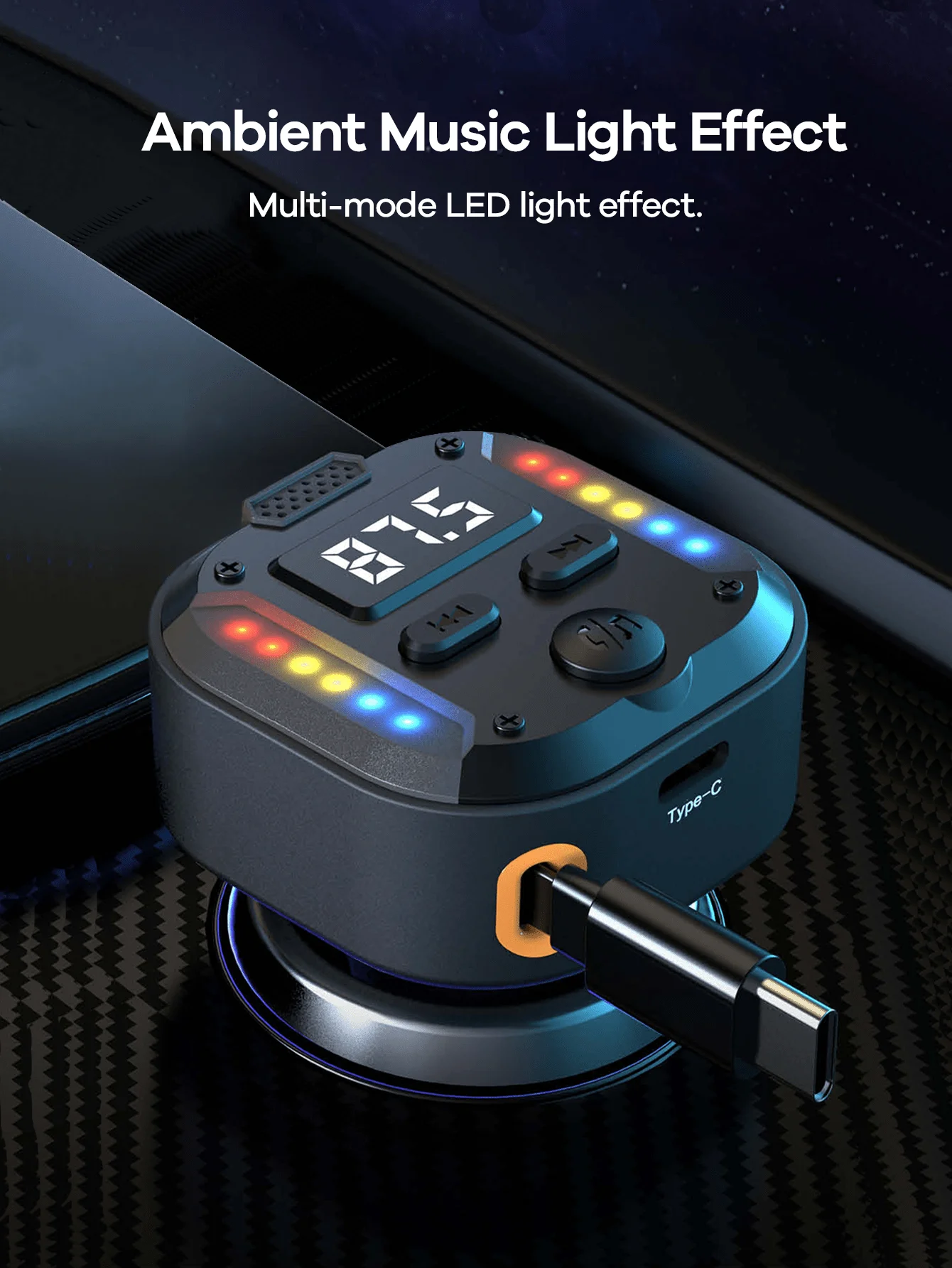 

Car Bluetooth 5.3 Adapter With Type-C PD 30W Fast Charging, FM Transmitter, Handsfree Call, LED Light Effect, AUX Wireless