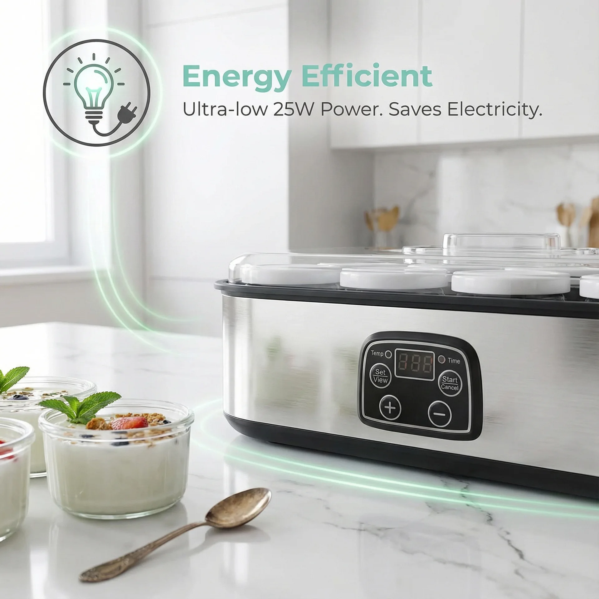 EU Plug 1400ML Yogurt Maker with 8 Individual Cups for Yogurt, Milkshake, Jam, Ice Cream and Pudding