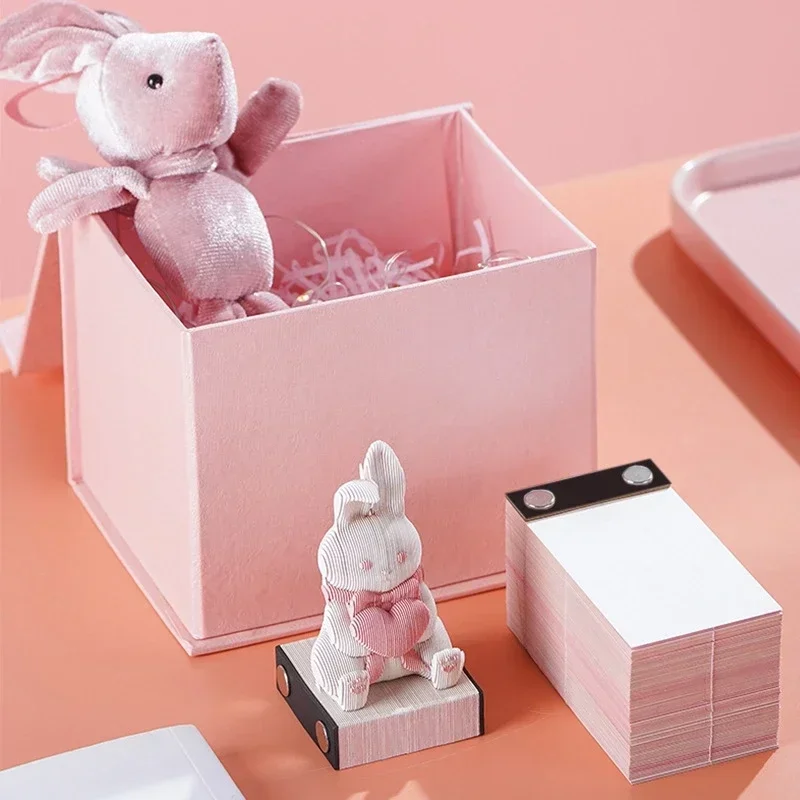 Block 3D Notepad Cute Bunny Notes Three- Dimensional Rabbit Memo Pad Paper Notes 3D Calendar 2024 Desk Decoration Accessories
