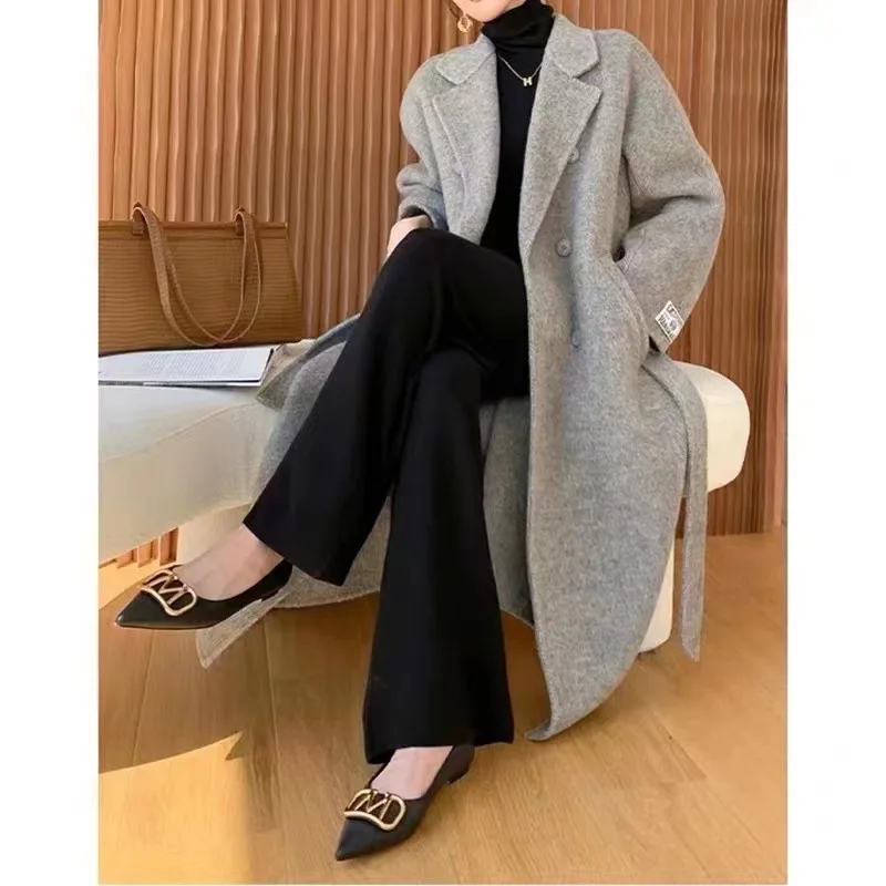 2023 new mulberry silk double-breasted double-sided cashmere coat women's long wholesale factory direct sales