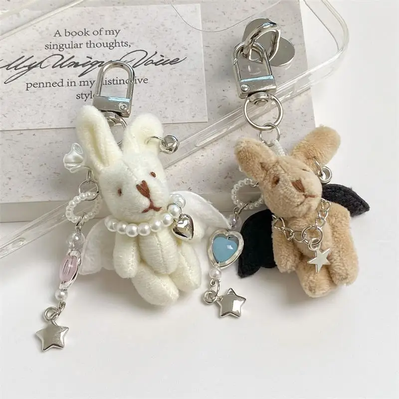 Xm1pc Sweet Punk Angel Rabbit Plush Keychain Pendant Phone Chain Backpack Fashion Trendy Women Bag Hanging Couple Accessory Gift