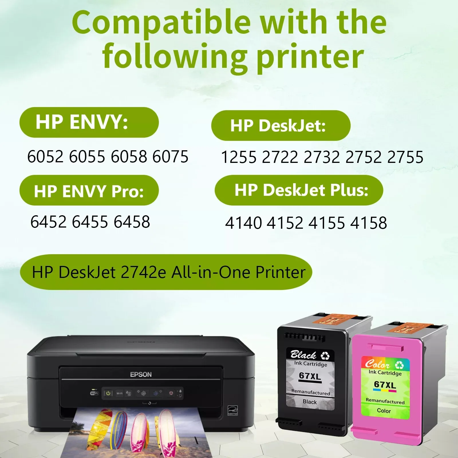 Compatible with HP 67XL Ink Cartridge High Yield Black and Tri-Colour 67 XL FOR ENVY 6052 6055 Pro 6452 6455 6458 Printer