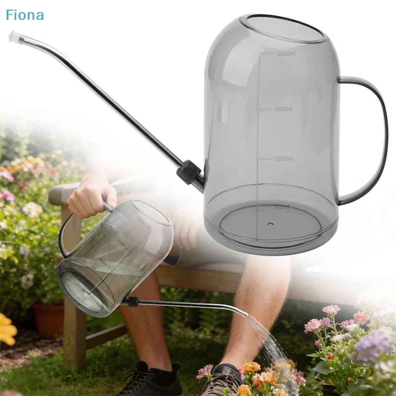 ♬2000ml Large Long Spout Watering Can,Clear Plastic Indoor Plant Watering Pot with Scale