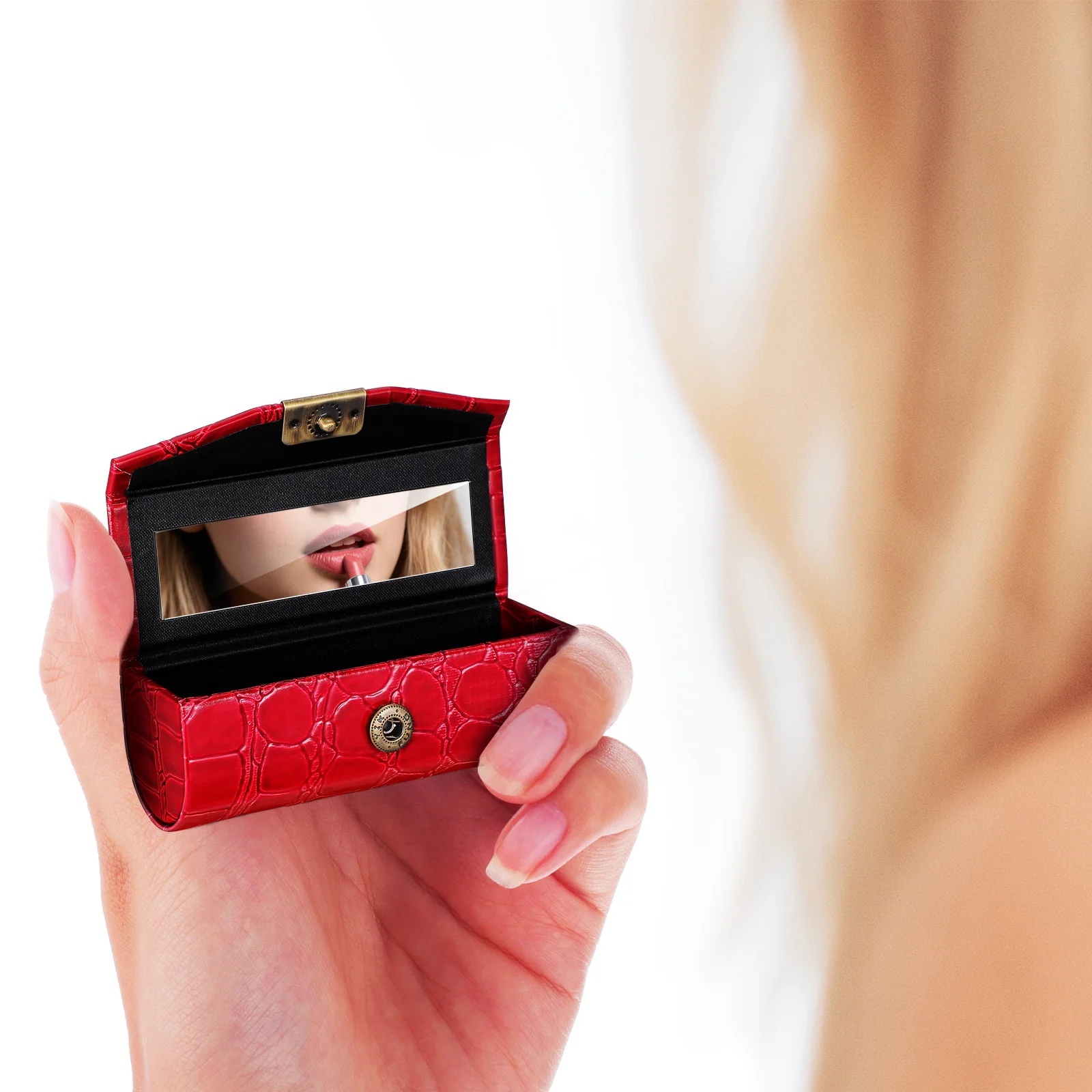 여성용 홀더 싱글 컨테이너 거울이 있는 컴팩트 휴대용 메이크업 보관 케이스 립밤 정리함 작은 립스틱 상자