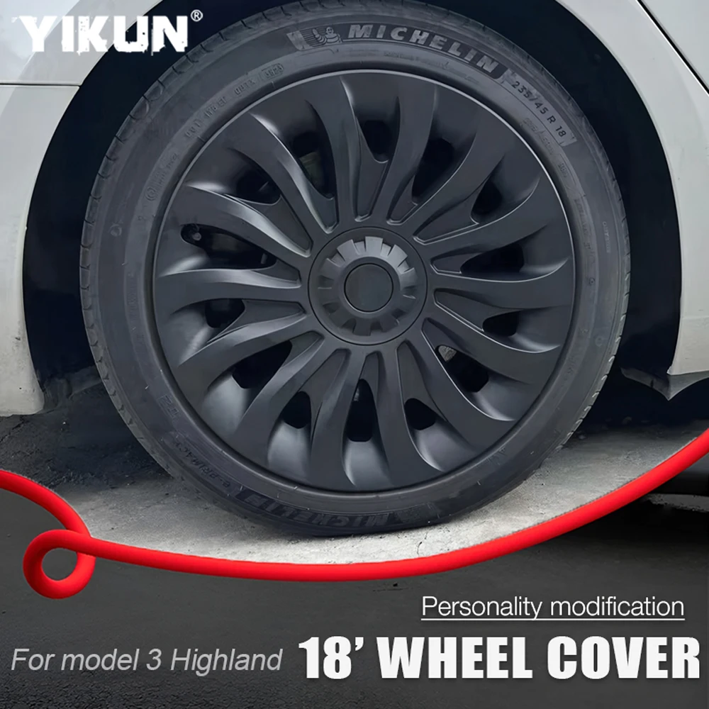 

YIKUN 2025 Крышка ступицы автомобиля для Tesla Model 3 18-дюймовая крышка колеса Highland Performance, полный обод, аксессуары, детали колес 2024