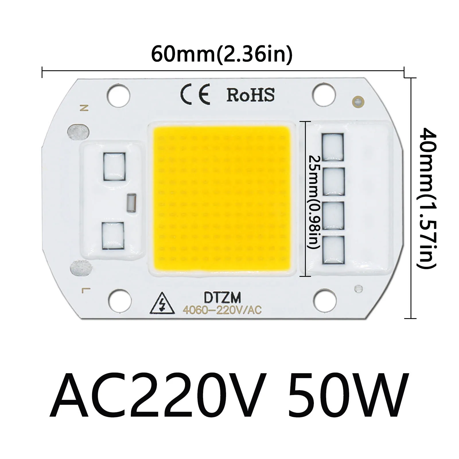 100pcs a Lots AC220V 50W LED COB Chip With Warm White and Cold White Engine Intelligent IC Chip for Floodlight Spotlight DIY LED