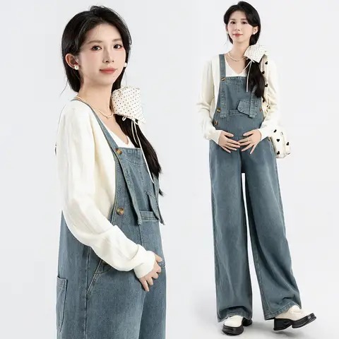 Autumn Plus Size Maternity Strap Trousers Korean Style Loose Fashion Pregnant Woman Denim Overalls Pregnancy Jumpsuits M-4XL