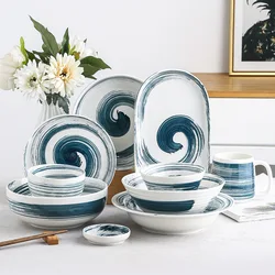 Japanese Style Spiral Ceramic Dinnerware Set Rice Bowl Fish Plate Flavor Dish Kitchen Utensils Porcelain Home Dinner Plate Decor