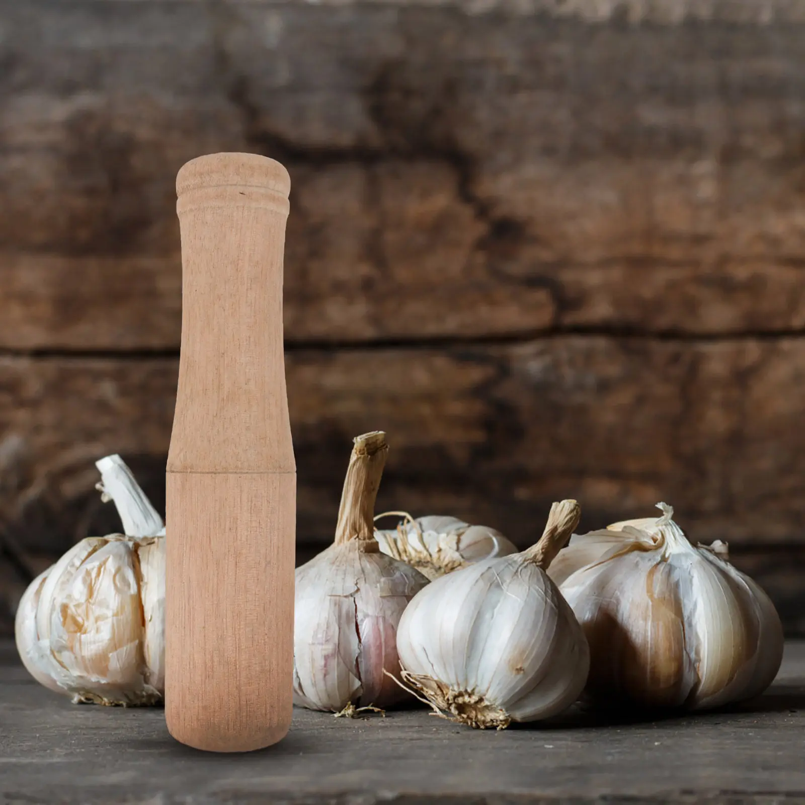 Molinillo de Ajo Ergonómico de Madera, 175 mm, Utensilio de Cocina de Madera Dura de Primera Calidad para Triturar Especias y Polvos, Uso Diario en el Hogar