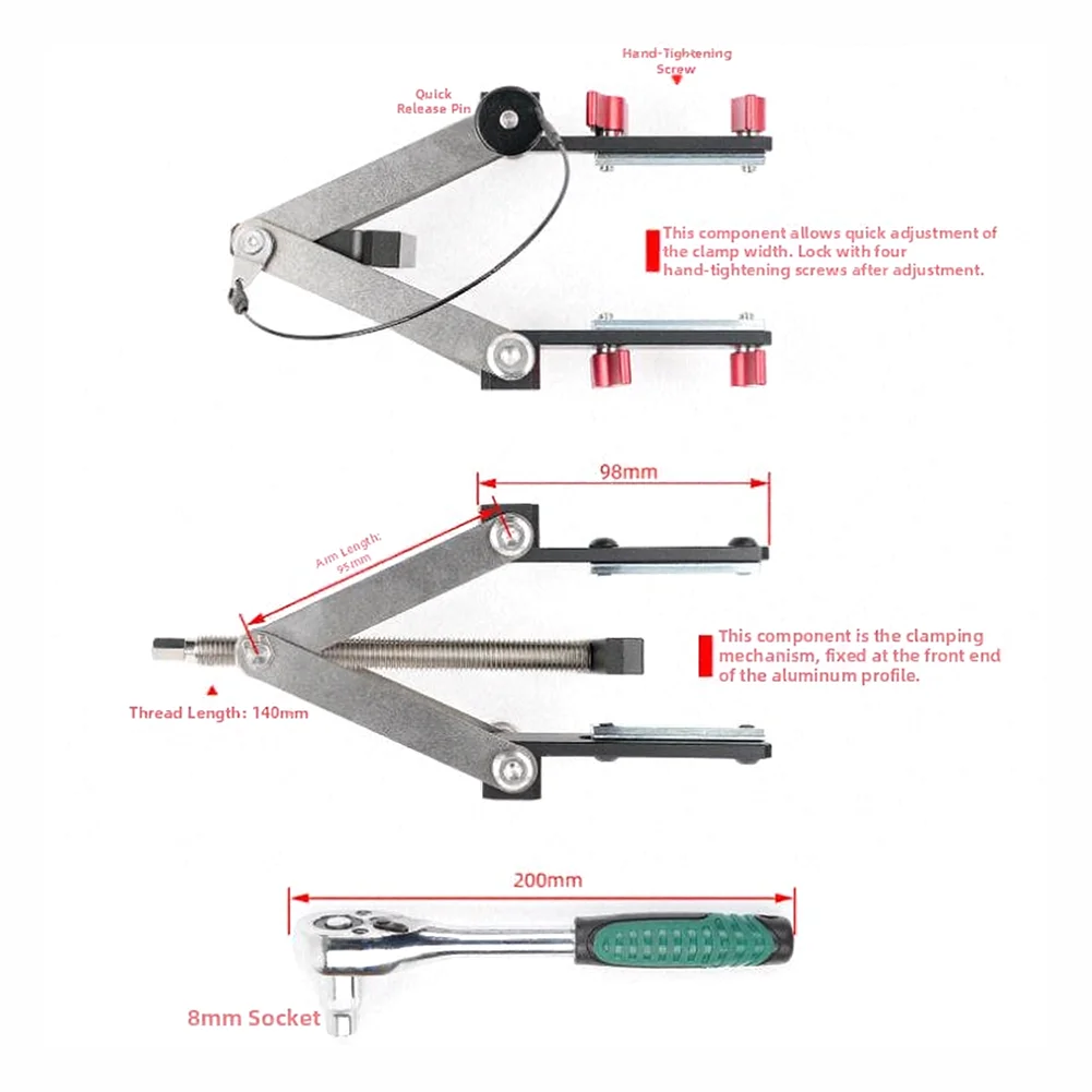 3030 Profile Mounted Four Point Clamping System for Woodworking Panels Synchronous Clamping for across All Four Directions