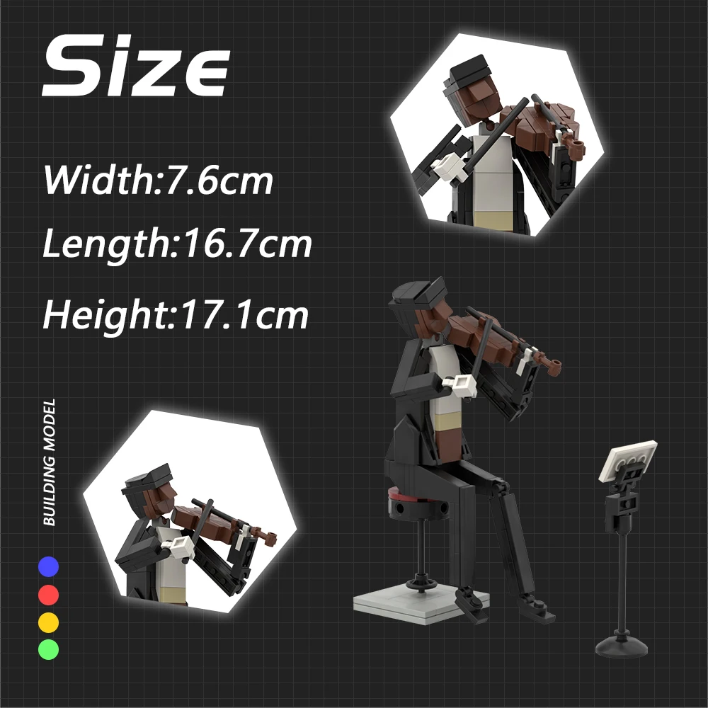 MOC 음악 바이올리니스트 셀리스트 액션 피규어, 창의력 빌딩 블록 조립 모델 장식 친구 밴드 플레이어 완구
