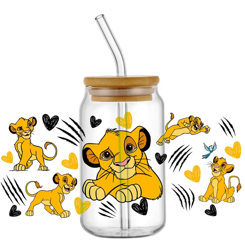 Miniso 3D Cartoon 16oz Libbey UV DTF Cup Wrap Lion King Transfers Sticker tazza fai da te etichette personalizzate adesivo impermeabile durevole