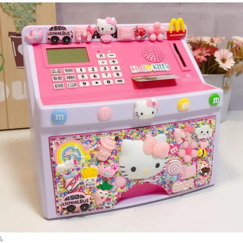 

Kuromi Sanrio Cartoon Piggy Bank Children Voice Password Coin Absorber Large Capacity Box Cash Deposit Machine Birthday Gift