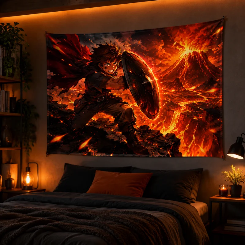 Vikama Fantasy Anime Tapestry Magic Aesthetic Vikama Fantasy Flame Warrior Tapestry 3D-Printed Wall Hanging Aesthetic Home