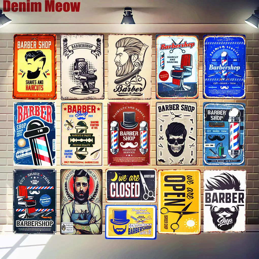 

Barber Shop Plaque Metal Tin Signs College Dorm Decoration Haircut Shave Beard Wall Art Sticker Top Hairstyle Vintage Home Decor