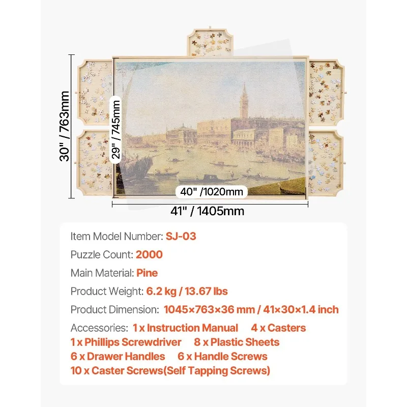 Papan Puzzle 2000 Potongan dengan Penutup Laci, Puzzle Kayu Portabel 40x29 inci