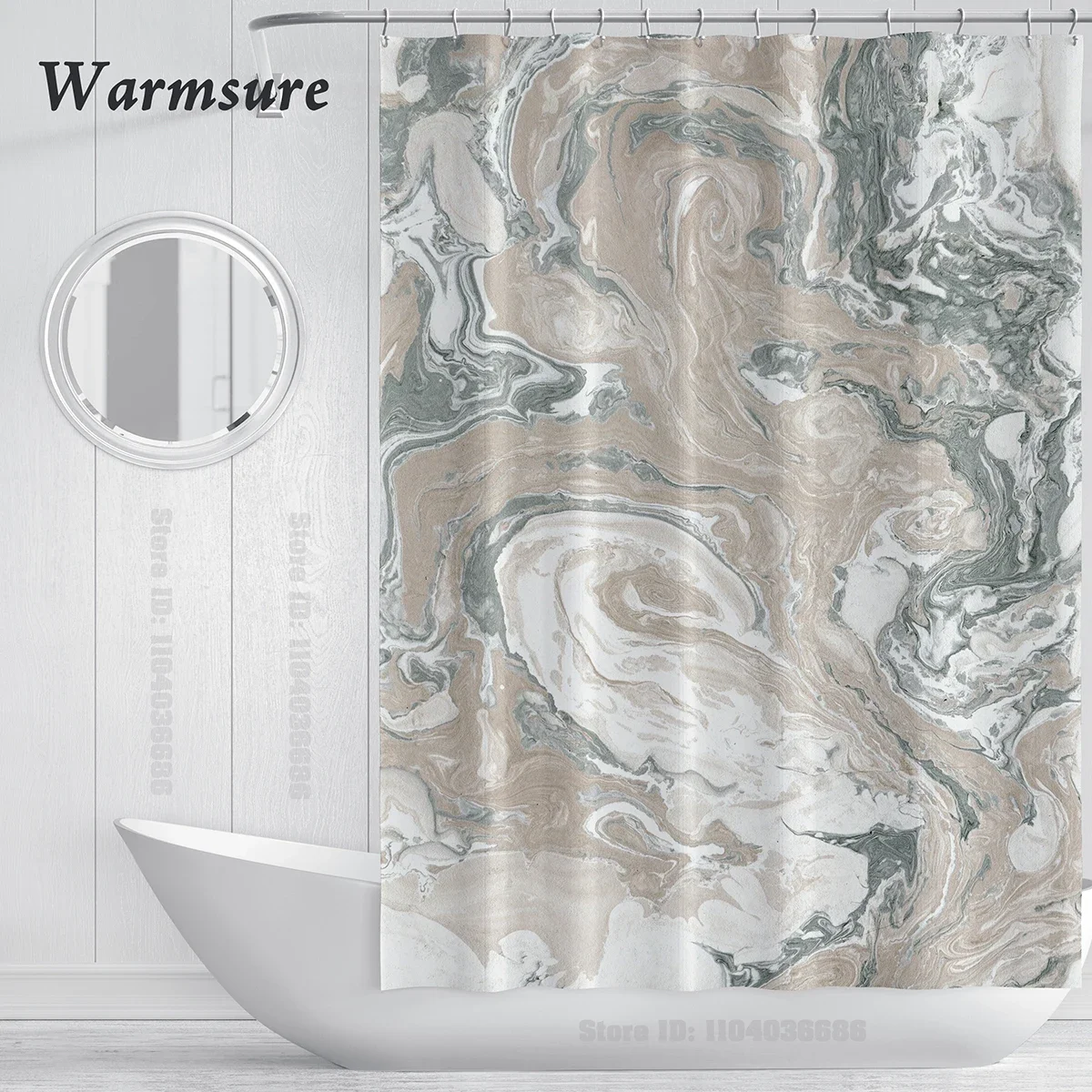 Marble Shower Curtain Waterproof Shower Curtain for Bathroom Decor Printed Washable Shower Curtain with Hooks