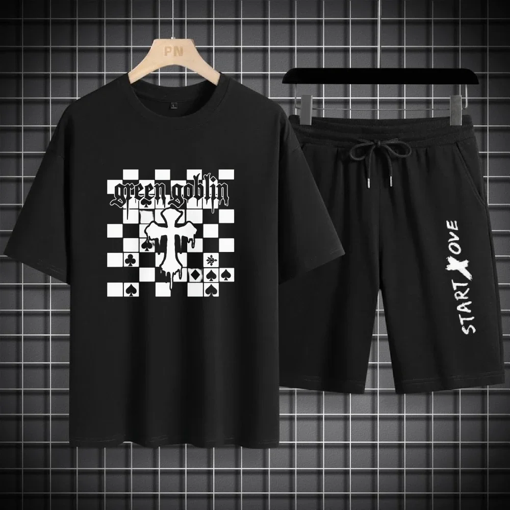 

2025 Summer Men's Short-sleeved Lightweight Clothing Fashionable Sports Two-piece Set Set + Casual Fitness Sports T-shirt Set