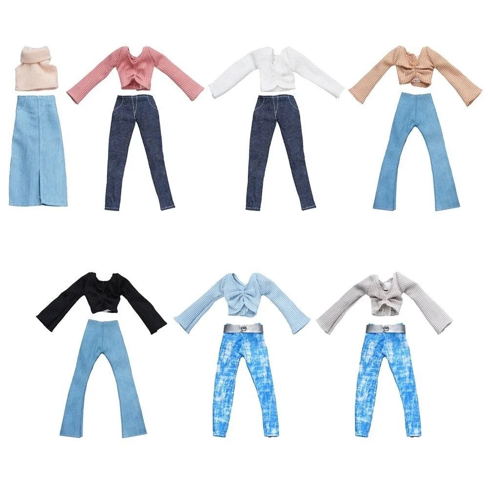 30CM Doll Clothes Suit Fashion Tops Sweater High Waisted Jean Pants Vest Skirt Set For 1/6Bjd Dolls Accessories Kids Toys