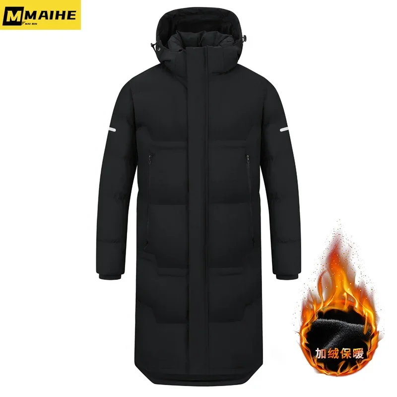 2023 New Winter Skiing Men\'s Hooded Coat Outdoor Thickened Lamb Wool Warm Parker Coat Couple Fashion Long Windproof Cotton Coat