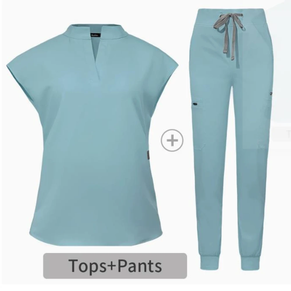 Surgical Uniforms Woman Scrubs Set for Men Nurse Uniform Jogger Suit Stretch Top & Pants Multi Pocket Nurse Esthetician Workwear
