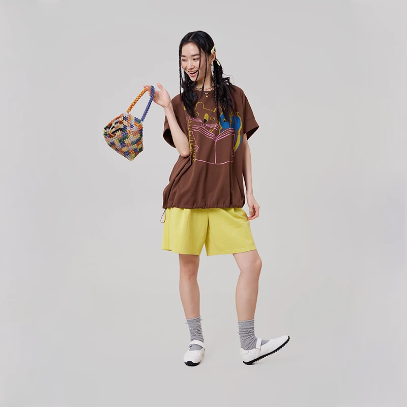 MOVEUP Wide Leg Shorts 2026 Summer New Contrasting Embroidery Pocket Elastic Waist Minimalist Casual Shorts For Women 3ELX10105