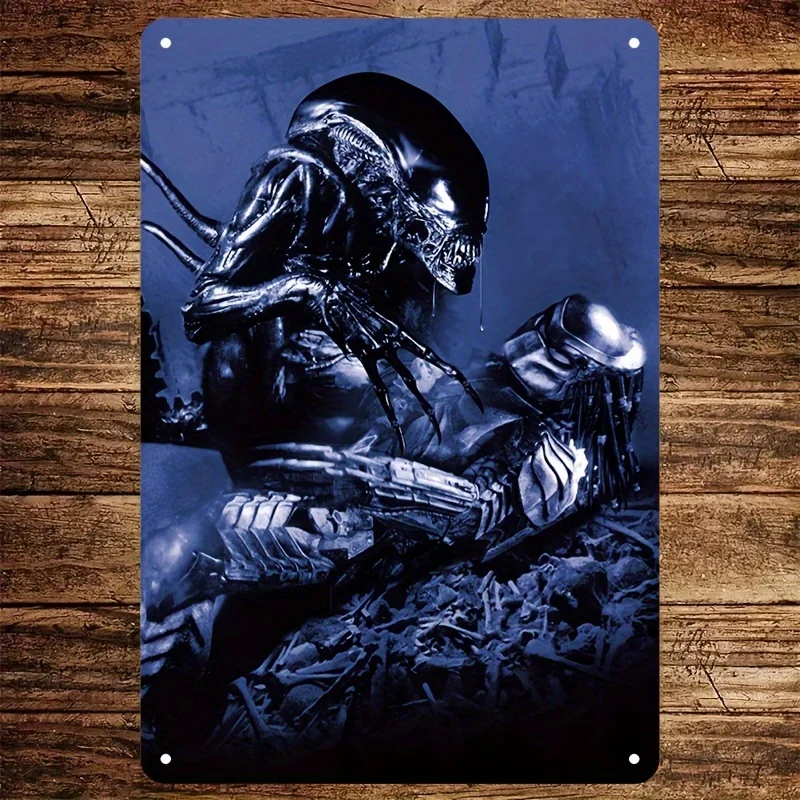 Alien vs. Predator Engraved Metal Sign, Vintage Movie Poster Wall Art, , Waterproof Indoor/Outdoor Decor for Home, Garage, Man C