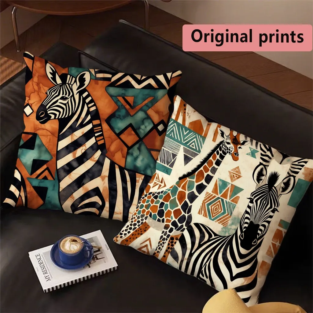 Boho African Zebra Giraffe Pillow Covers Pattern Cushion Cover Suitable for Sofa Bedroom Car Pillow Cover
