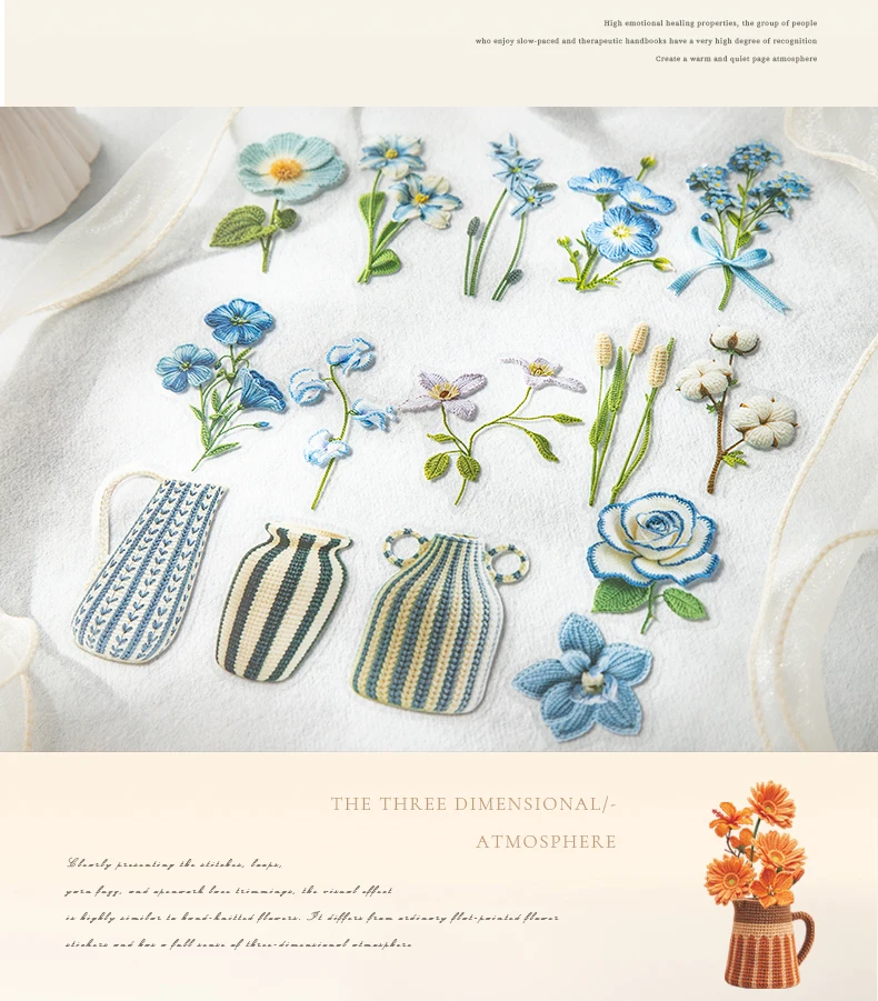 Journal GO 30 Stück Häkelblumen-Haus-Aufkleber für Collage, Junk Journal, Scrapbooking, Dekoration, Blumenflasche, DIY, Fotorahmen, Karte – Detail 9