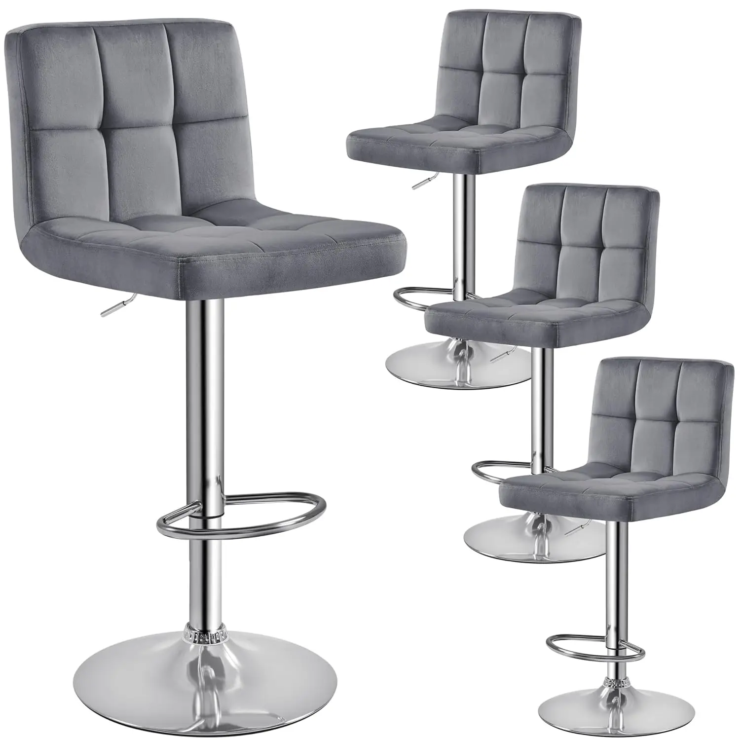 Adjustable Bar Stools Set of 4 Counter Height Swivel Dining Kitchen Chair Dark Gray, Customized