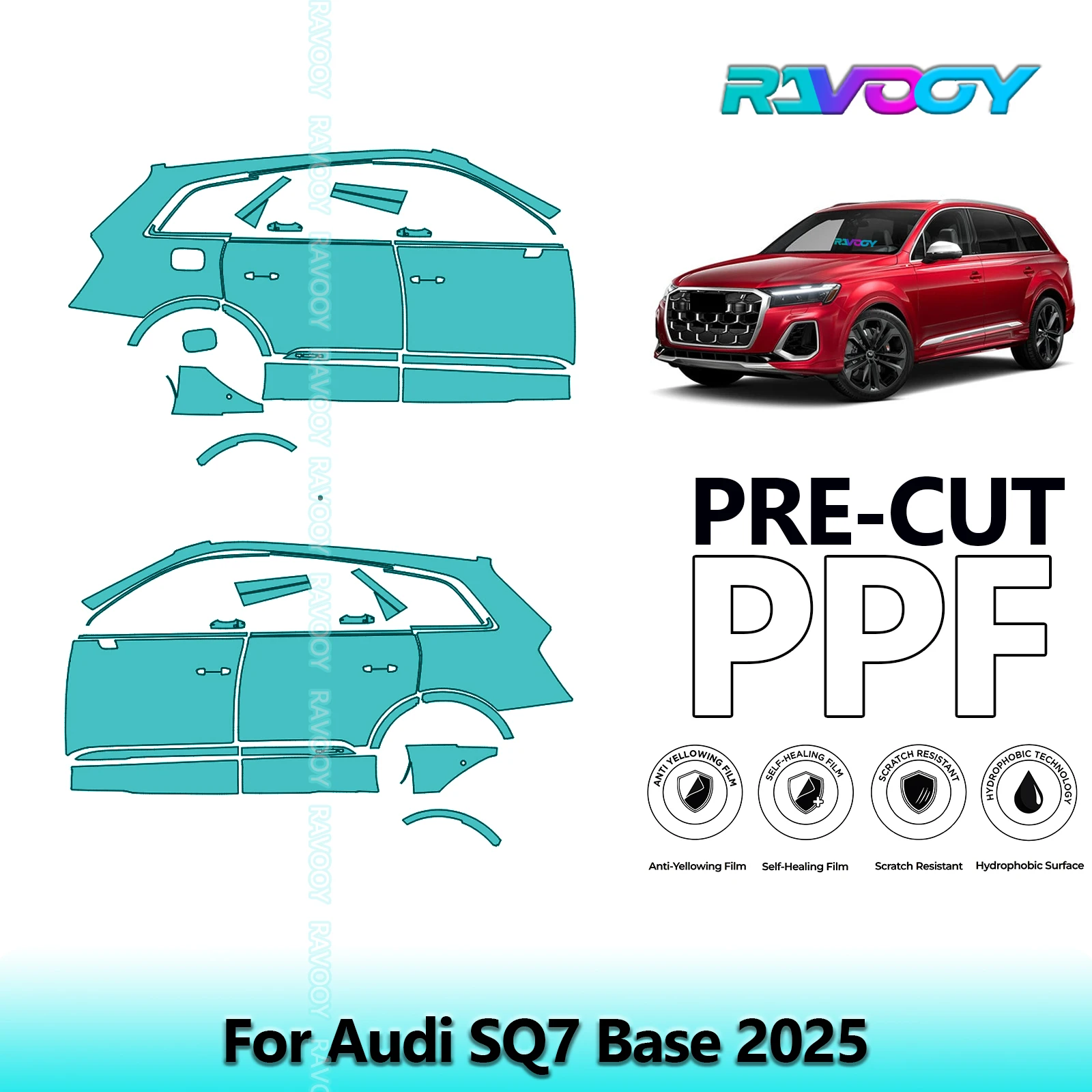 

For Audi SQ7 Base 2025 8.5mil Clear Matte Pre-Cut PPF Door & A/B Pillar Kit TPU Paint Protection Film Set