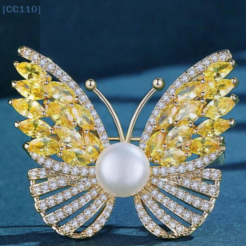 Fashion Rhinestone Crystal Butterfly Imitation Pearl Brooches For Women Clothing Coat Jewelry Accessries