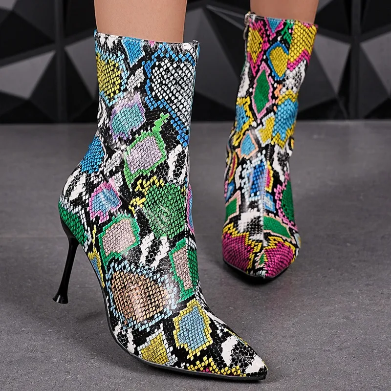 Snake Single Boots Autumn New Pointed Toe Side Zipper Anti-Slip Wear-Resistant Mid-Tube Boots