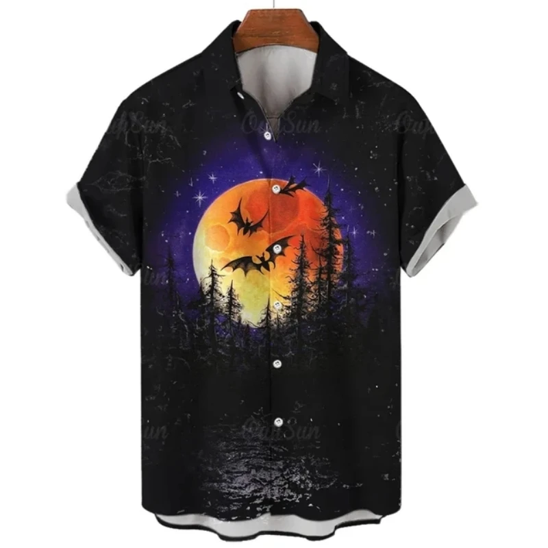 Chemise d'Halloween à Manches Courtes pour Homme, Imprimé Tête de Citrouille et Fantôme, Style Hawaïen