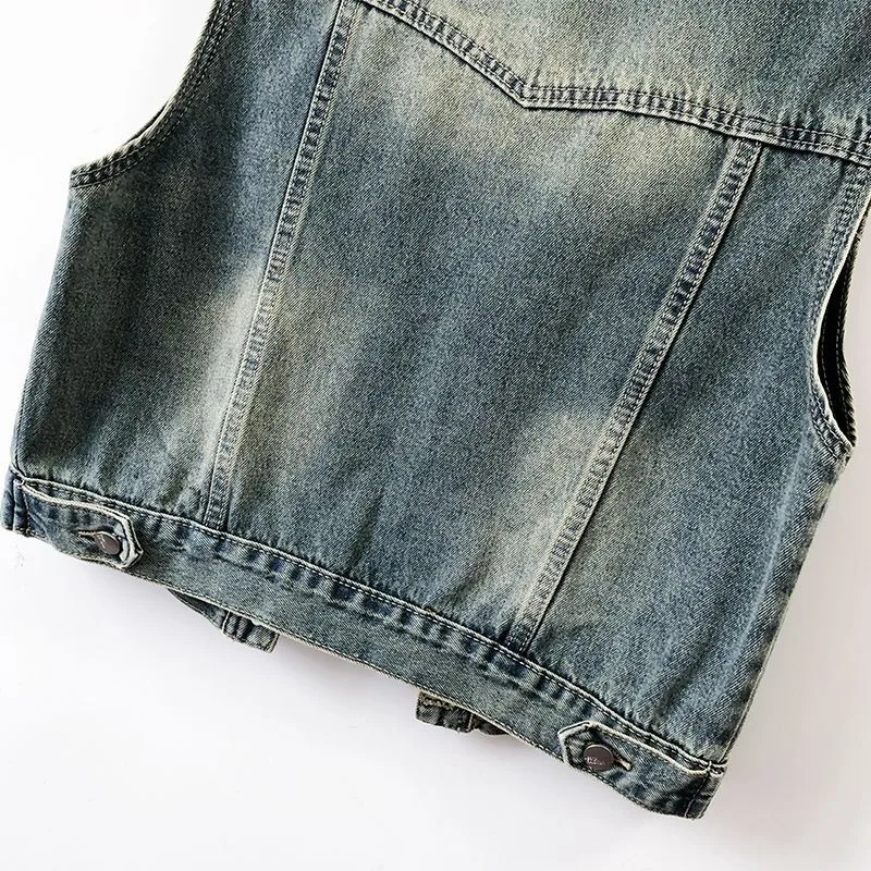 Retro Denim Jeans Vest Coat Women's Short Sleeveless Jeans Jacket Spring Autumn Lady Korean Loose Denim Waistcoat Camisole Tops