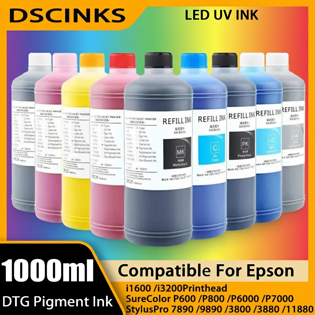 

1000ml DTG Pigment Textile InK For Epson I3200 I1600 Printhead for EpsonDX5 DX6 DX7 TX800 XP600 F2000 F2100 R1900 R2000 Printers