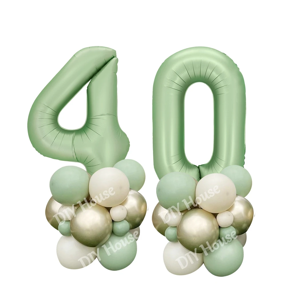 23 stücke Vintage Grüne Zahl Ballon Latex Ballon Turm Für 30 40 50 60 Alles Gute Zum Geburtstag Party Dekoration DIY Geburtstag liefert