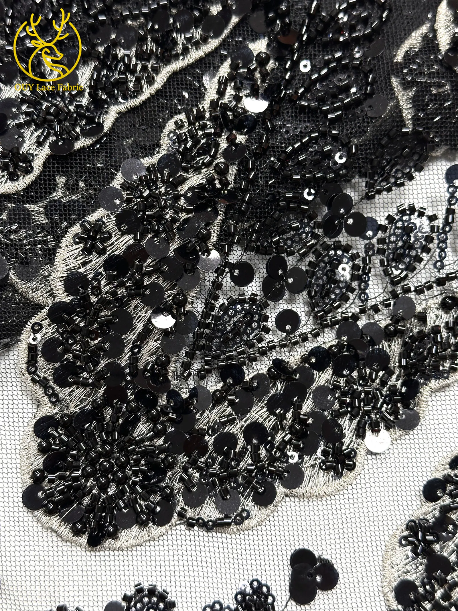 Hochwertiger luxuriöser französischer 3D-handbestickter Perlen-Spitzenstoff, 5 Yards, afrikanischer nigerianischer Pailletten-Spitzenstoff für Braut- und Partykleider – Detail 30