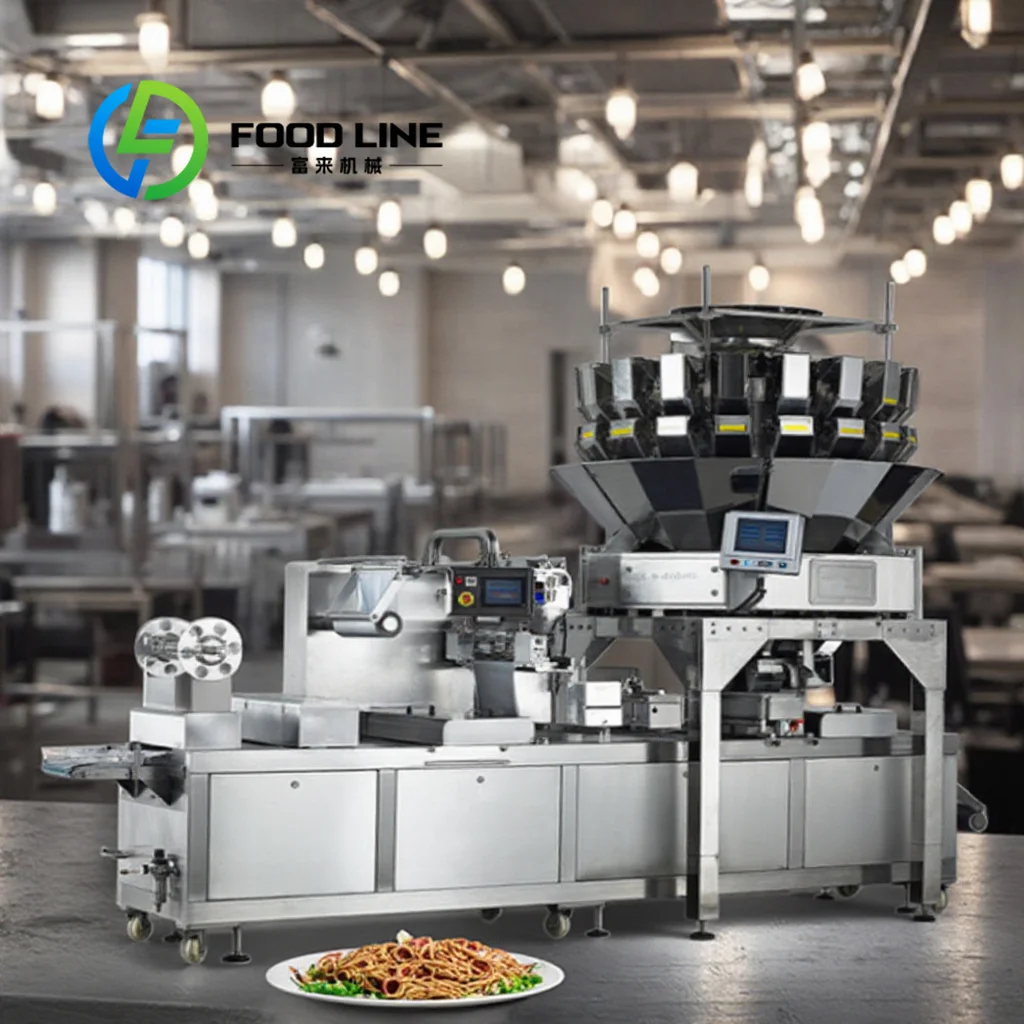 Auto Tray Food Package Machine Thermoforming Vacuum Raw Meat Flow Sealer Packaging Machine customize