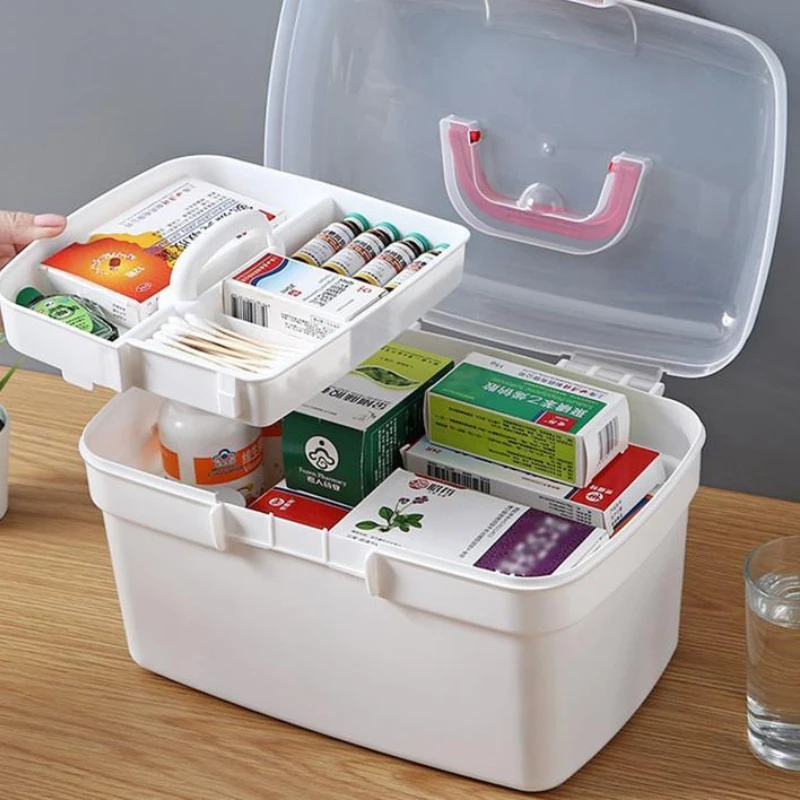 Medicine Storage Box Large Capacity Medicine Organizer Storage Container Family First Aid Chest Portable Emergency Kit Box