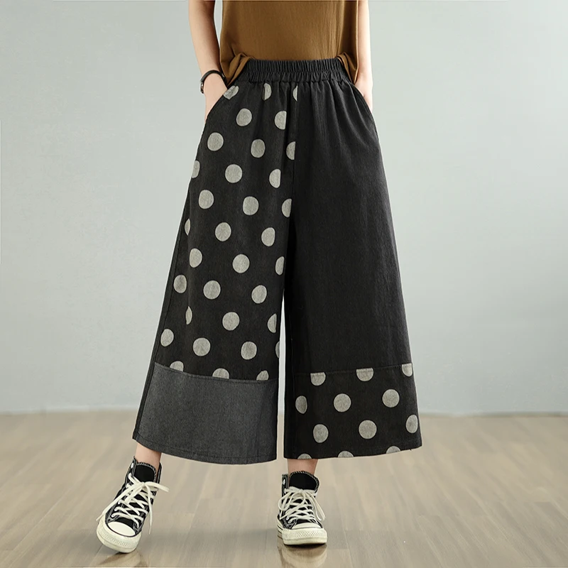 Primavera New Sle Artistico Patchwork Nove Tendenze Jeans Pantaloni a gamba larga a vita larga da donna Casual Loose Fit a vita alta