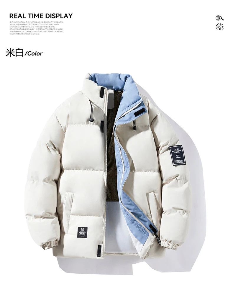 Male Solid Color Stand Collar Cotton Jacket Men Windproof Winter Thick Warm Parka Coat Men's Cotton Coat Thick Mens Warm Clothes